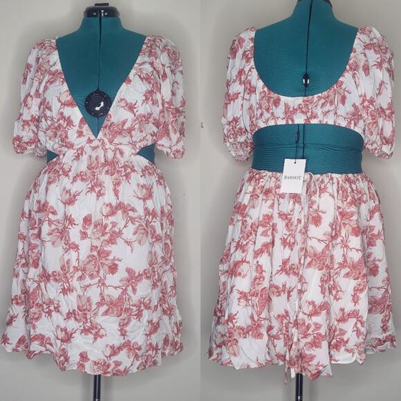 Bardot XXL US 12‎ AU 16 Eden Red Floral Deep V Neck Cottage Country Sundress NWT - Picture 1 of 12